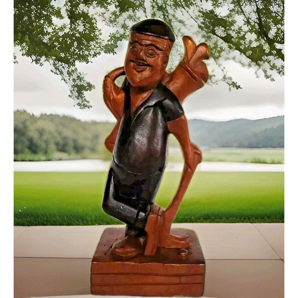 1960s Solid Wood Golfer Figure Sportsman Golf Dad/Grandpa Gift MCM Statue Taiwan